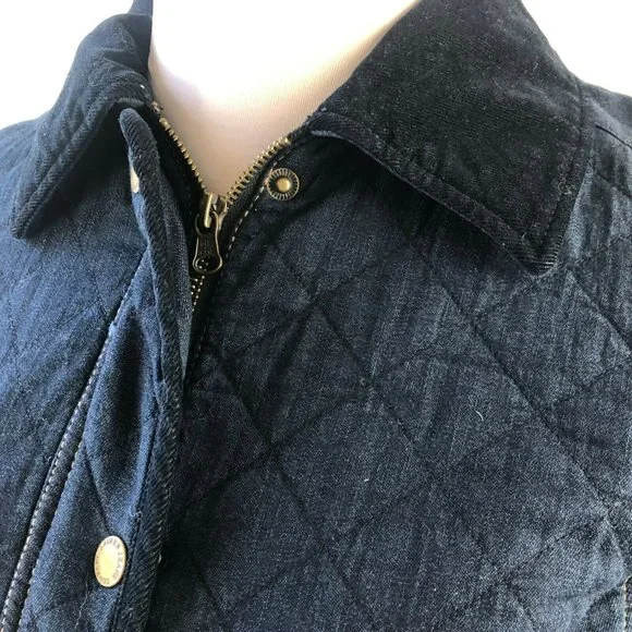 Lauren Ralph Lauren Quilted Denim Barn Jacket Corduroy Trim Collar Medium HW9832 - Picture 11 of 12